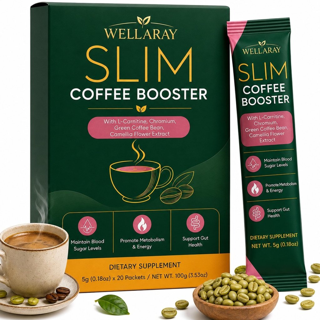 Wellaray Slim Coffee Booster mit Produktangaben auf der Verpackung